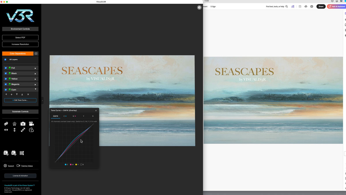 V3R v1.4 highlights — pearl, clear rainbow foil, and tone curves