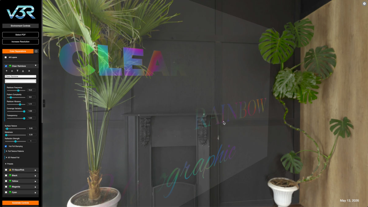 Visualis3R — Clear Rainbow Holographic Foil Stamping